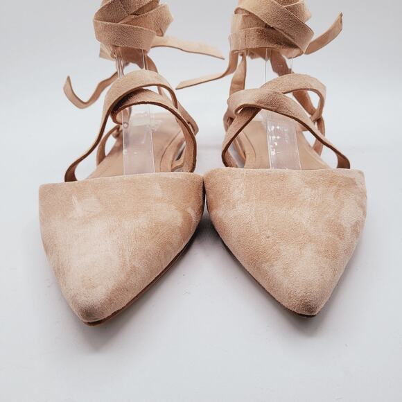 BCBGeneration Noel Cream Suede Leather Point Wrap Up Leg Ballet Flats Size 8.5B - Picture 5 of 11